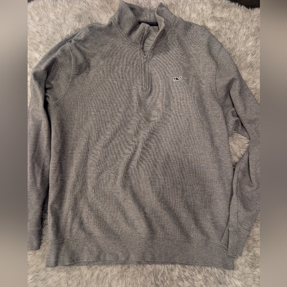 Vineyard Vines Men’s Pima Cotton Quarter-Zip Pullover – Gray – Size L